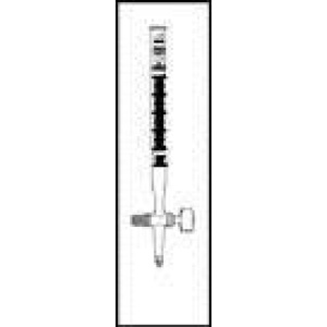 Burette classe AS, vetro Duran, striscia Schelbach, ml 10:1/20, originali tedesche, con rubinetto maschio vetro